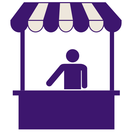 Merchant presenting products at a booth