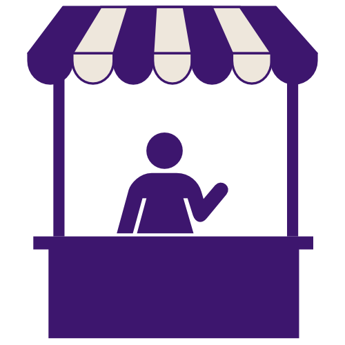 Merchant welcoming attendees at a booth